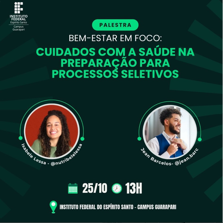 Folder com o título da palestra, foto dos palestrantes, data, horário e local do evento.