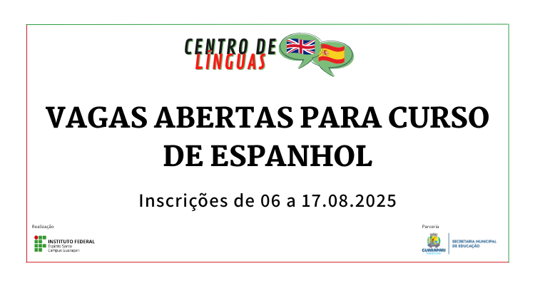 Vagas abertas para Curso de Espanhol para alunos do Ensino Médio