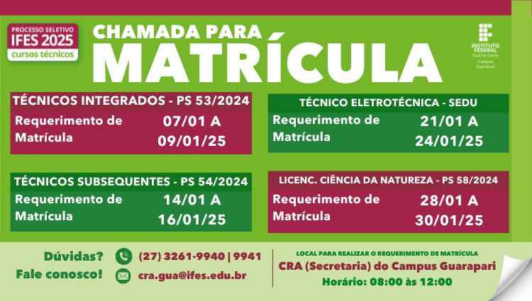 Matrículas dos ingressantes nos cursos técnicos e graduação em 2025 acontecem em janeiro 