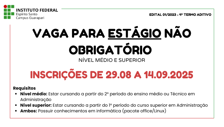 Vagas para estágio remunerado - nível médio e superior